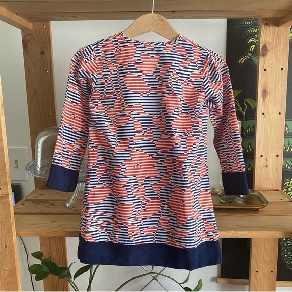 Oscar de la Renta Red Blue White Print Long Sleeve Tunic Dress - Picture 3 of 12